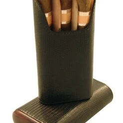 BrizardBlack Lizard Pattern Leather 3 Finger Cigar Case - Made In USA