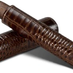 Brizard Croco Pattern Tobacco Leather Single Cigar Tube - Made In USA