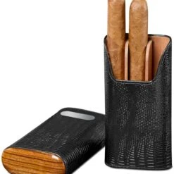 BrizardLizard Pattern Black Leather Cigar Case With Free Engraving - Made In USA