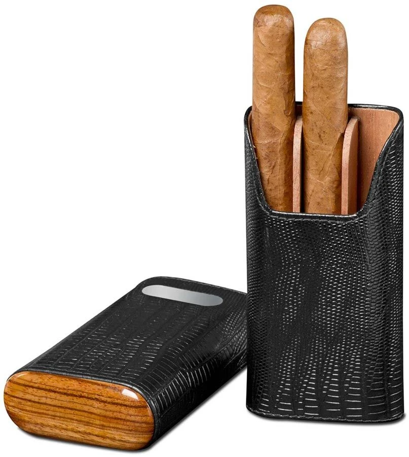 BrizardLizard Pattern Black Leather Cigar Case With Free Engraving - Made In USA 3 BrizardLizard Pattern Black Leather Cigar Case With Free Engraving - Made In USA
