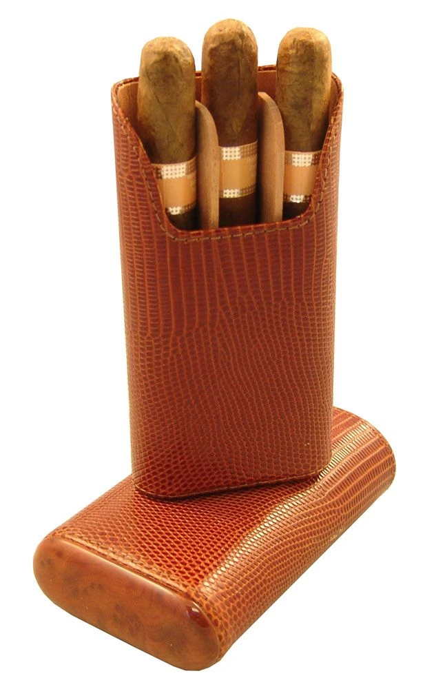 BrizardLizard Pattern Leather Havana 3 Finger Cigar Case 4 BrizardLizard Pattern Leather Havana 3 Finger Cigar Case - Image 2