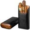 Brizard Lizard Pattern Black Leather & Rosewood Cigar Case - Made In USA