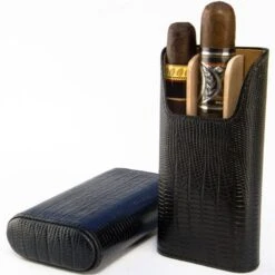 BrizardShowband Lizard PatternBlack Leather Cigar Case - Made In USA