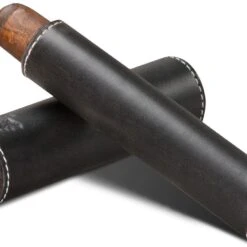 BrizardSunrise Black Leather And Rosewood Single Cigar Tube - Made In USA