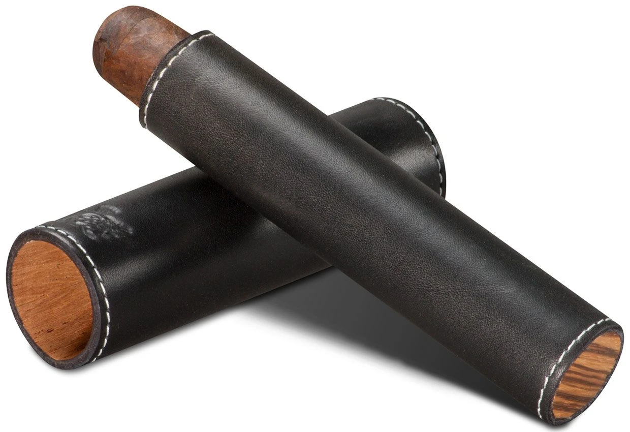 BrizardSunrise Black Leather And Zebrawood Single Cigar Tube - Made In USA 4 BrizardSunrise Black Leather And Zebrawood Single Cigar Tube - Made In USA - Image 2