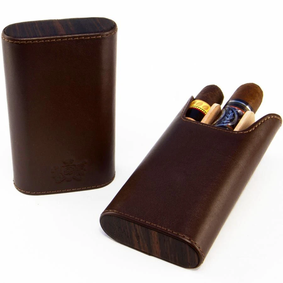 BrizardSunrise Coffee Leather And Ebony Flat Top Cigar Case - Made In USA 3 BrizardSunrise Coffee Leather And Ebony Flat Top Cigar Case - Made In USA