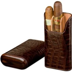 Brizard Tobacco Croco Pattern Leather Cigar Case - Made In USA