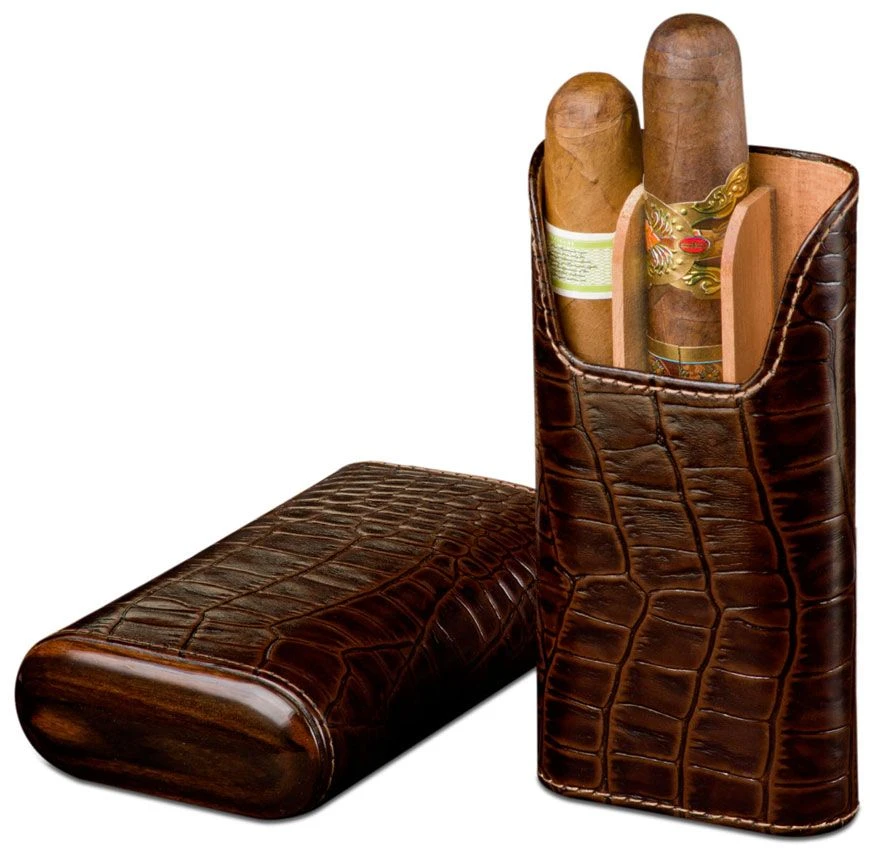 Brizard Tobacco Croco Pattern Leather Cigar Case - Made In USA 3 Brizard Tobacco Croco Pattern Leather Cigar Case - Made In USA