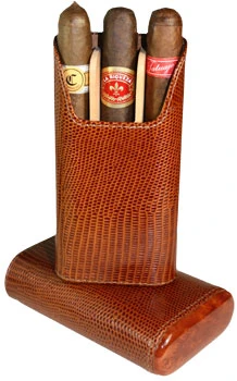 BrizardLizard Pattern Leather Havana 3 Finger Cigar Case 3 BrizardLizard Pattern Leather Havana 3 Finger Cigar Case
