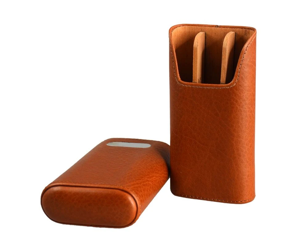 Brizard Dakota Tan Leather Cigar Case With Free Engraving - Made In USA 3 Brizard Dakota Tan Leather Cigar Case With Free Engraving - Made In USA