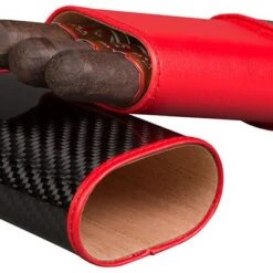 Tonino Lamborghini Carbon Fiber And Red Leather 3 Cigar Case