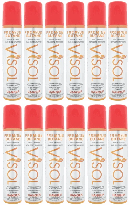 Visol 12 Can Pack Triple Refined Butane Lighter Refill - Ships By Ground Only 3 Visol 12 Can Pack Triple Refined Butane Lighter Refill - Ships By Ground Only