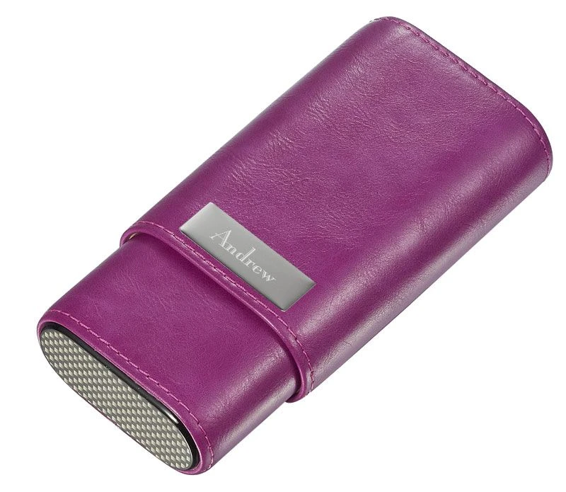 Visol Burgos Purple Leather Cigar Case - Holds 3 Cigars 4 Visol Burgos Purple Leather Cigar Case - Holds 3 Cigars - Image 2