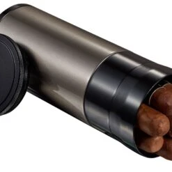 Visol Carlos Travel Cigar Case - Black And Gunmetal - Holds 7 Cigars