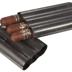 Visol Night II Silver Carbon Fiber Large Ring Gauge Cigar Case - 3 Finger