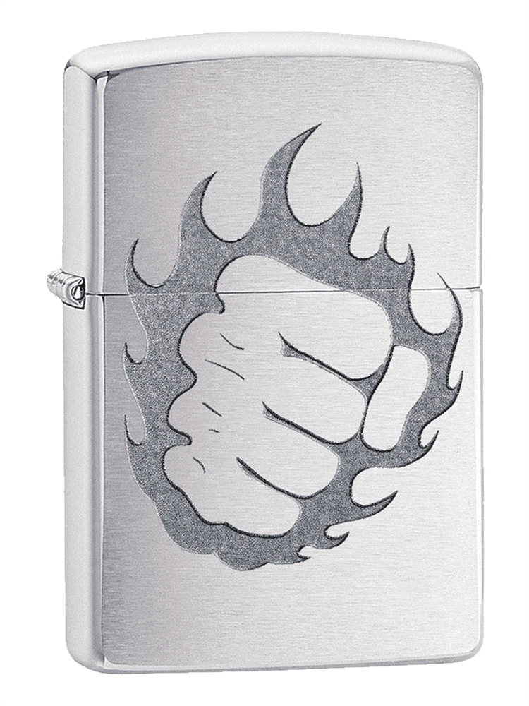 Zippo Fist & Fire Brushed Chrome Lighter 3 Zippo Fist & Fire Brushed Chrome Lighter