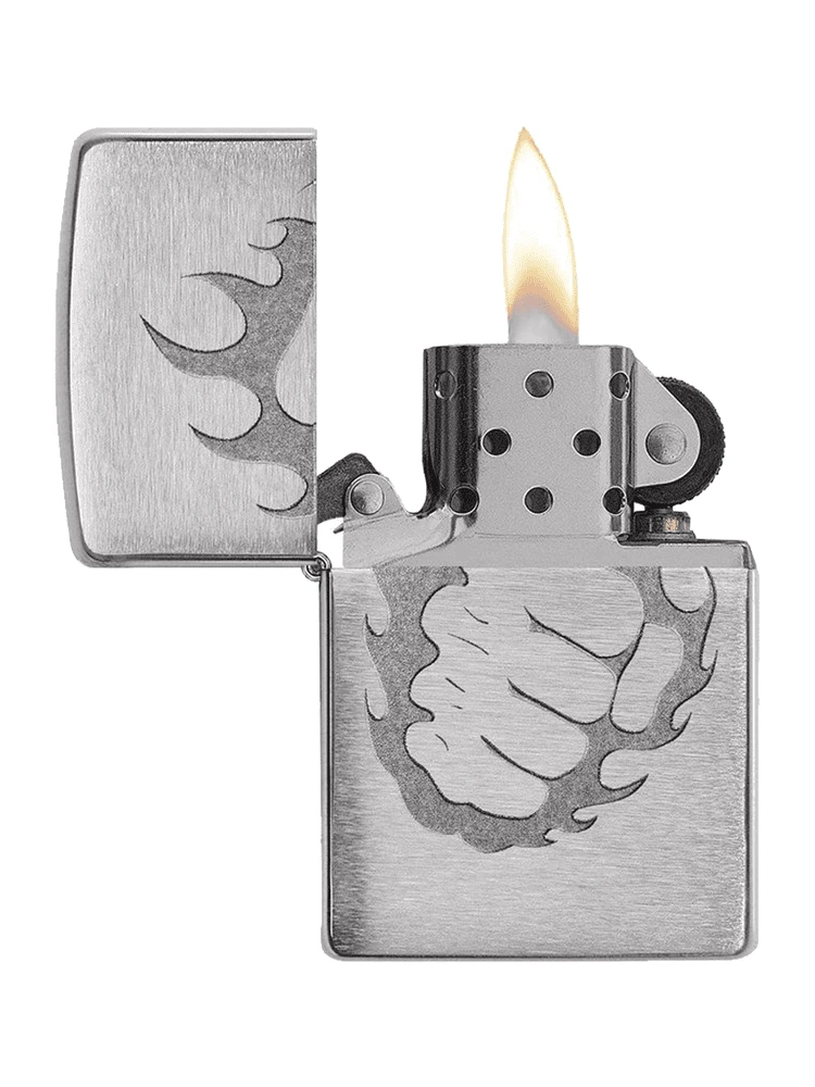 Zippo Fist & Fire Brushed Chrome Lighter 4 Zippo Fist & Fire Brushed Chrome Lighter - Image 2