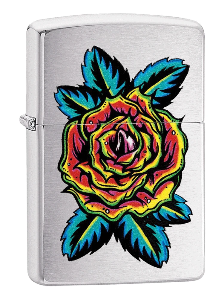 Zippo Flower Color Image On Brushed Chrome Lighter 4 Zippo Flower Color Image On Brushed Chrome Lighter - Image 2