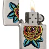 Zippo Flower Color Image On Brushed Chrome Lighter