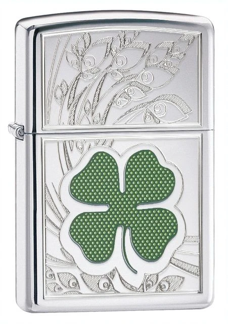 Zippo Four Leaf Clover High Polish Chrome Lighter 3 Zippo Four Leaf Clover High Polish Chrome Lighter