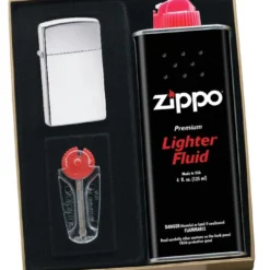 Zippo High Polish Chrome Slim Lighter Gift Kit - Ships By Ground Only