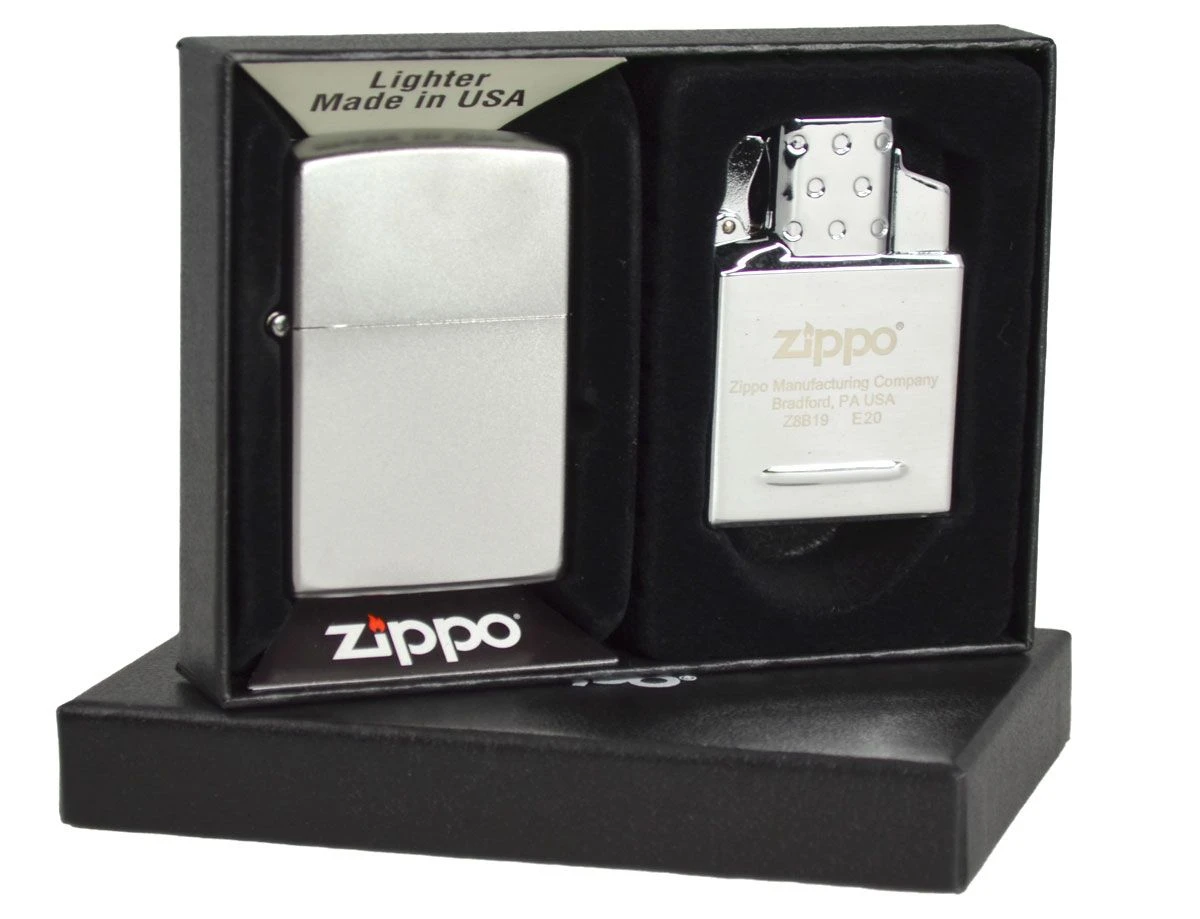 Zippo Satin Chrome Lighter With Double Torch Lighter Insert 4 Zippo Satin Chrome Lighter With Double Torch Lighter Insert - Image 2
