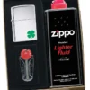 Zippo Shamrock Polished Chrome Lighter Gift Kit - Ships By Ground Only