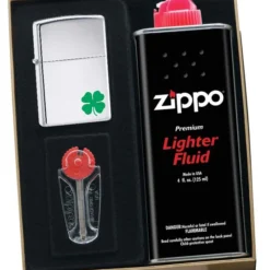 Zippo Shamrock Polished Chrome Lighter Gift Kit - Ships By Ground Only