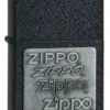 Zippo Silver Emblem Black Crackle Lighter