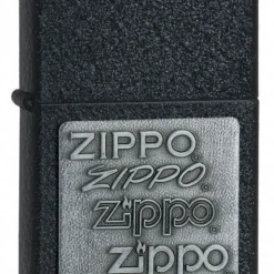 Zippo Silver Emblem Black Crackle Lighter