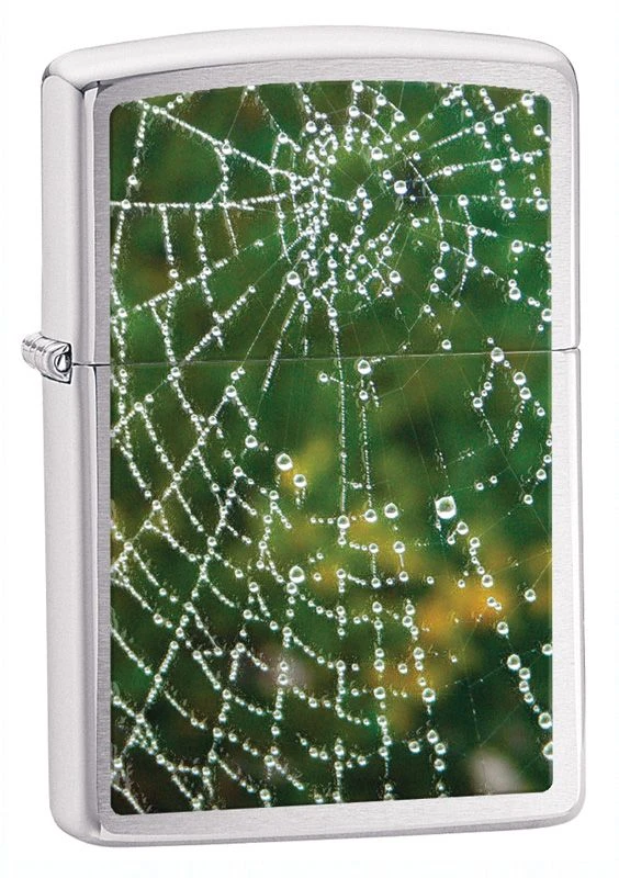 Zippo Spider Web Rain Drops Brushed Chrome Lighter 3 Zippo Spider Web Rain Drops Brushed Chrome Lighter